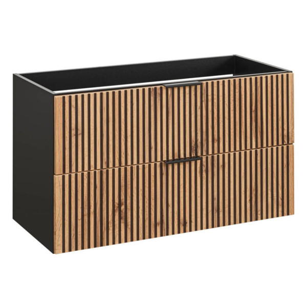Nowoczesne Meble Łazienkowe z Umywalką 100 cm Dąb Wotan Lamelki Ryflowane do Łazienki Loft XILO Comad