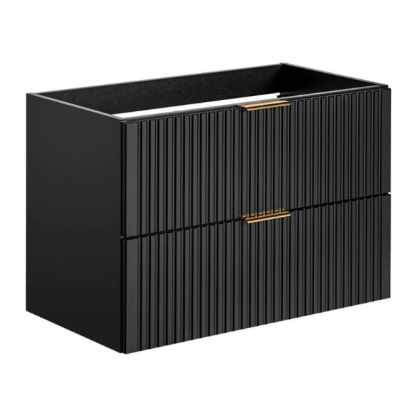 Wisząca Szafka z Blatem do Łazienki Glamour 80 cm Ryflowana Czarna Mat Dąb Wotan ADEL BLACK COMAD