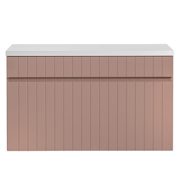 Różowa Szafka pod Umywalkę z Blatem Łazienkowym 80 cm z Szufladą Wisząca Nowoczesna Matowa ICONIC Comad