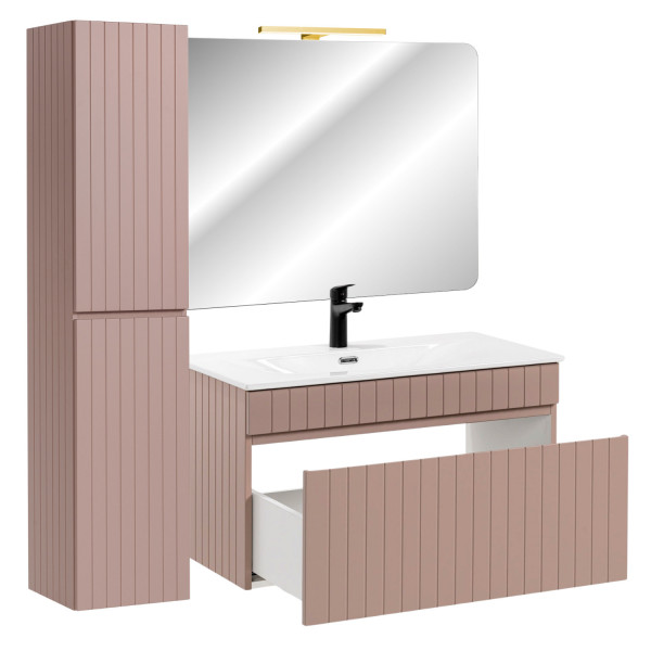 Zestaw Mebli Łazienkowych 80 cm do Łazienki z Umywalką Glamour Różowy Mat ICONIC Comad