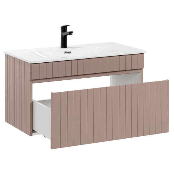 Zestaw Mebli Łazienkowych 80 cm do Łazienki z Umywalką Glamour Różowy Mat ICONIC Comad