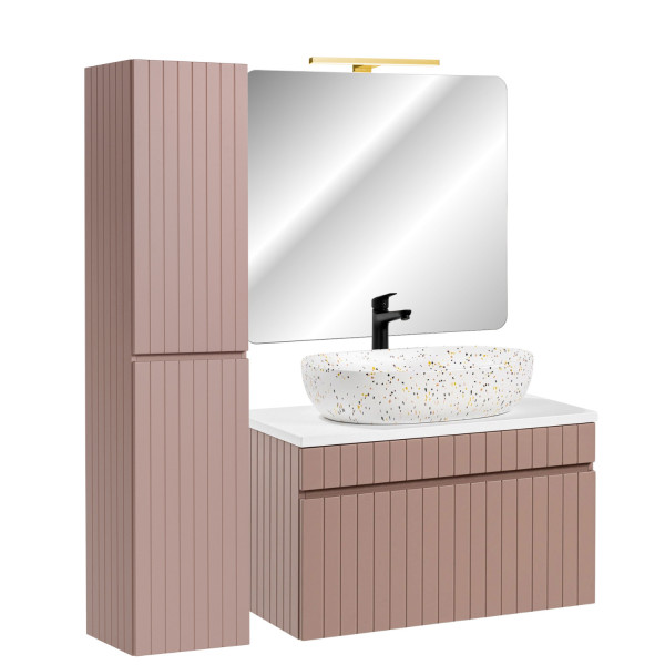 Nowoczesne Meble Łazienkowe 80 cm z Lustrem Komplet do Łazienki Glamour Mat Róż ICONIC Comad