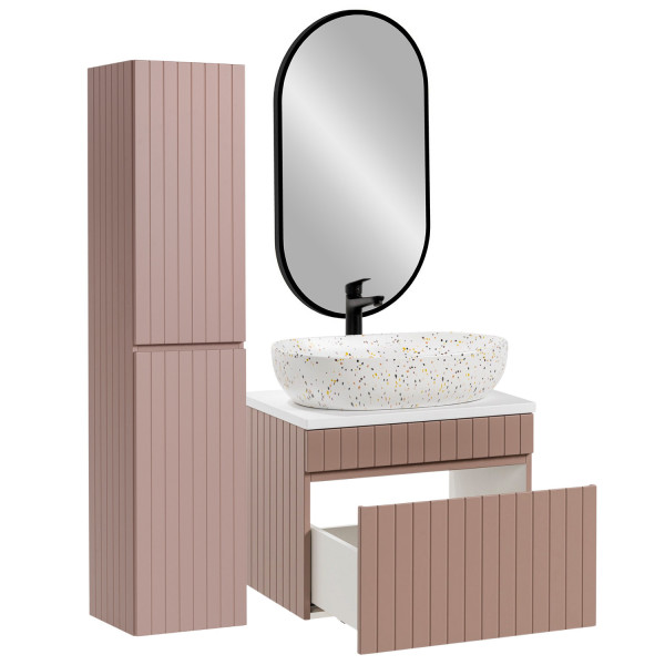 Zestaw Mebli Łazienkowych 60 cm Komplet do Łazienki Nowoczesny Różowy Mat z Lustrem ICONIC Comad