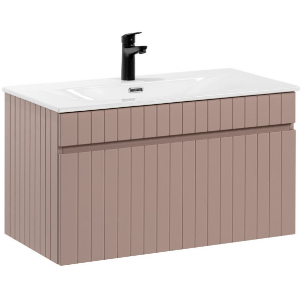 Szafka pod Umywalkę 80 cm Różowa ICONIC ROSE z Umywalką SKY 80 Różowy Mat Front Lewy