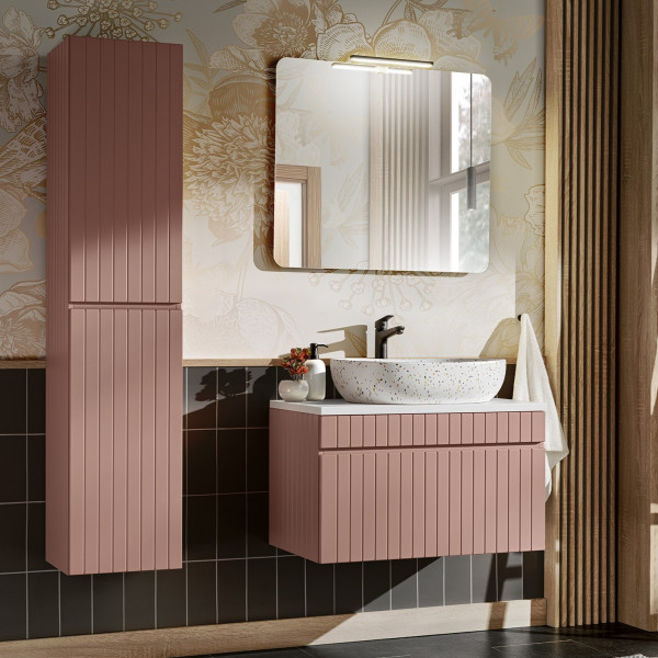 Szafka pod Umywalkę 80 cm Różowa ICONIC Wisząca Różowy Mat Aranżacja Zestaw Mebli ICONIC ROSE w Łazience Zbliżenie