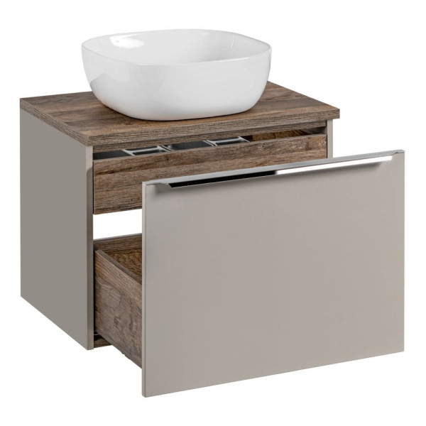 Szafka z Umywalką 60 cm Wisząca Szara Matowa Nowoczesna z Szufladami SANTA FE TAUPE Comad