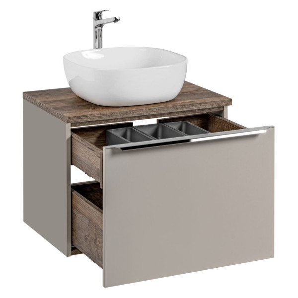 Szafka z Umywalką 60 cm Wisząca Szara Matowa Nowoczesna z Szufladami SANTA FE TAUPE Comad