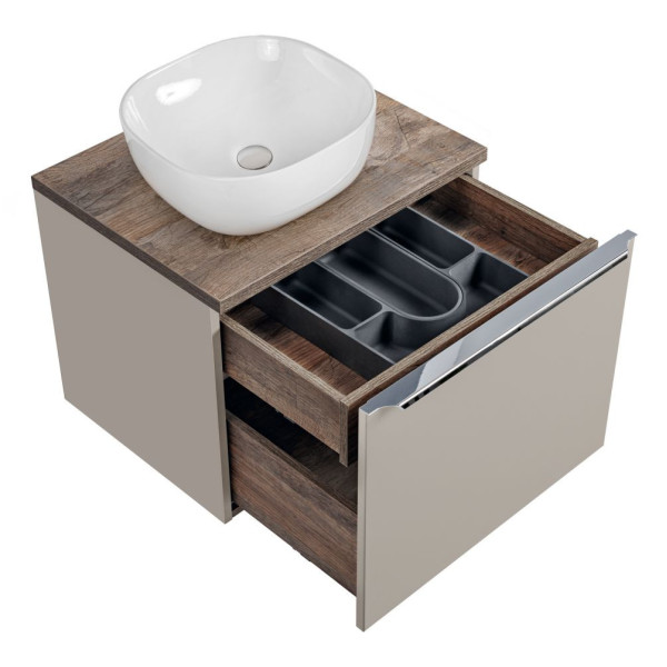 Szafka z Umywalką 60 cm Wisząca Szara Matowa Nowoczesna z Szufladami SANTA FE TAUPE Comad