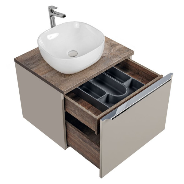 Szafka z Umywalką 60 cm Wisząca Szara Matowa Nowoczesna z Szufladami SANTA FE TAUPE Comad