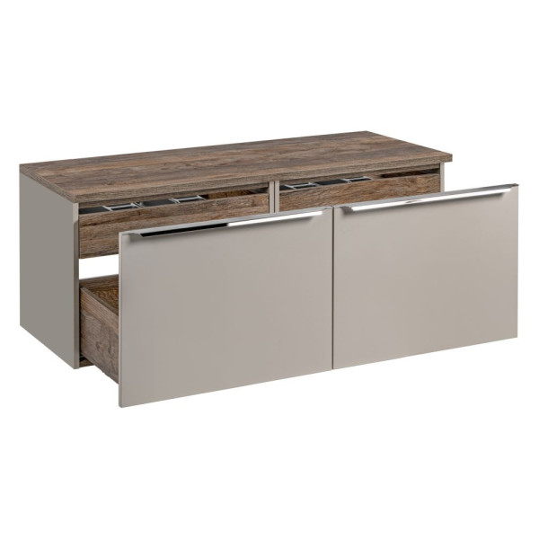 Szafka pod Umywalkę z Blatem 120 cm do Łazienki Vintage Dąb Szary Krzemowy Mat SANTA FE TAUPE Comad