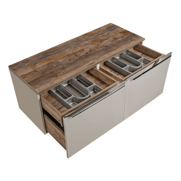 Szafka pod Umywalkę z Blatem 120 cm do Łazienki Vintage Dąb Szary Krzemowy Mat SANTA FE TAUPE Comad