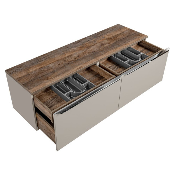 Szafka pod Umywalkę z Blatem 160 cm z Szufladami Vintage Wisząca Szary Krzem Matowy Nowoczesny SANTA FE TAUPE Comad