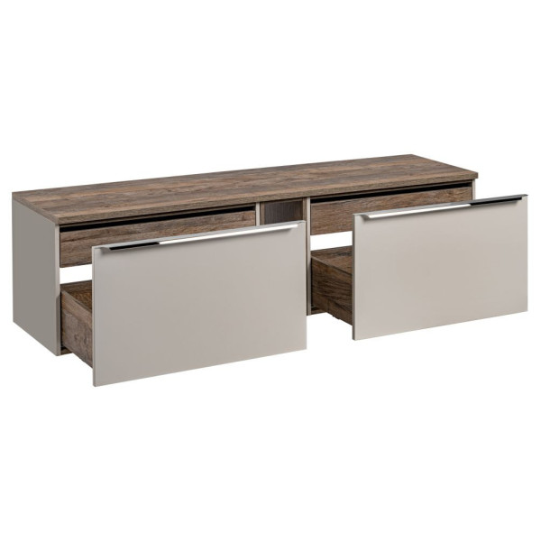 Łączona Szafka pod Umywalkę z Blatem 180 cm do Łazienki Vintage Dąb Nowoczesny z Szufladami Szary Matowy SANTA FE Comad