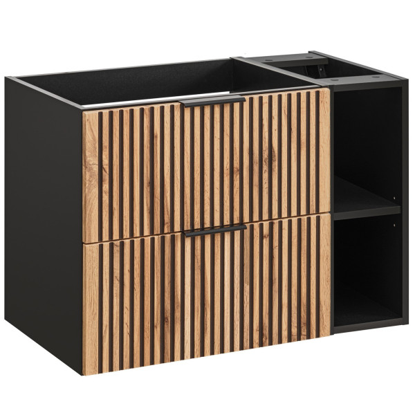 Zestaw Mebli Łazienkowych 80 cm Ryflowane Meble do Dużej Łazienki Loft Lamele Czarny Dąb Wotan XILO Comad