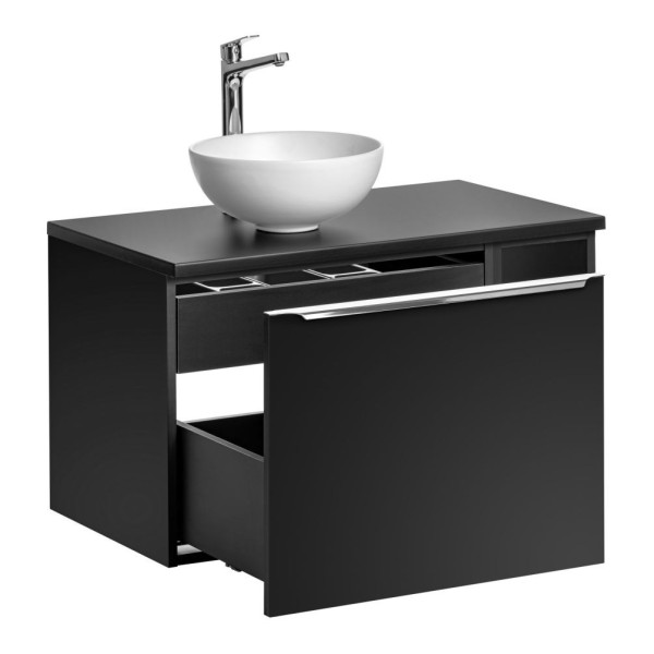 Szafka z Umywalką Nablatową Regałem 80 cm Wisząca Nowoczesna Matowa Czarna Loft SANTA FE BLACK Comad