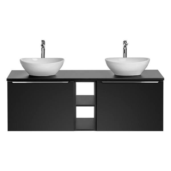 Szafka z Umywalką Nablatową 140 cm Łączona z Regałem do Łazienki Loft Czarna Matowa Nowoczesna SANTA FE Comad