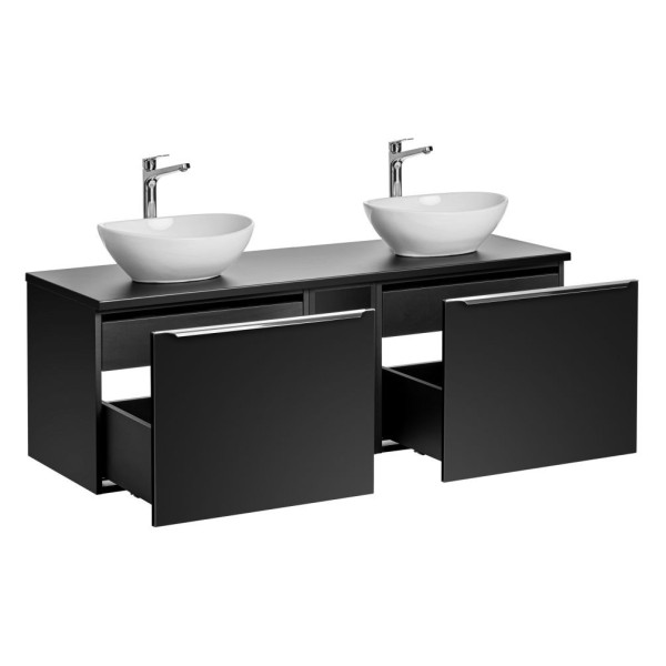 Szafka z Umywalką Nablatową 140 cm Łączona z Regałem do Łazienki Loft Czarna Matowa Nowoczesna SANTA FE Comad