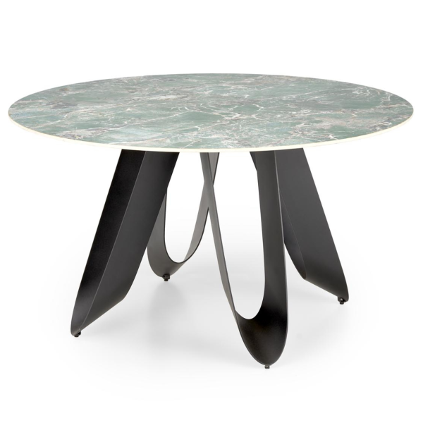Stół Okrągły GIOVANI Zielony Marmur Czarny Halmar Prawy Front