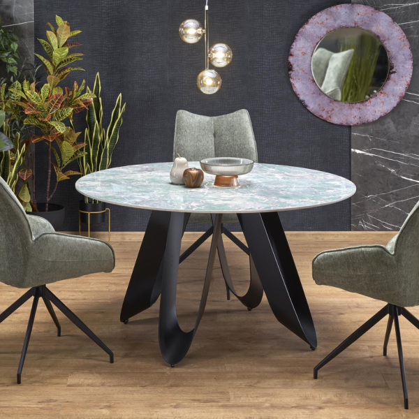 Stół Okrągły GIOVANI Zielony Marmur Czarny Halmar Aranżacja