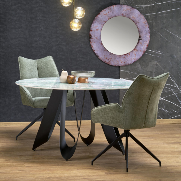 Stół Okrągły GIOVANI Zielony Marmur Czarny Halmar Aranżacja Salonu