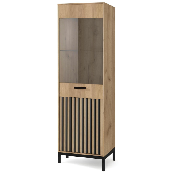 Witryna Szklana LAMINO W-1 Dąb Craft Czarny Halmar Lewy Front