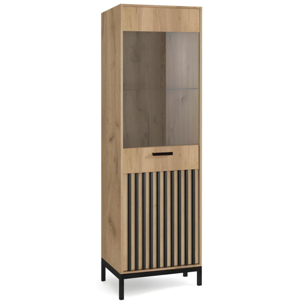 Witryna Szklana LAMINO W-1 Dąb Craft Czarny Halmar Prawy Front