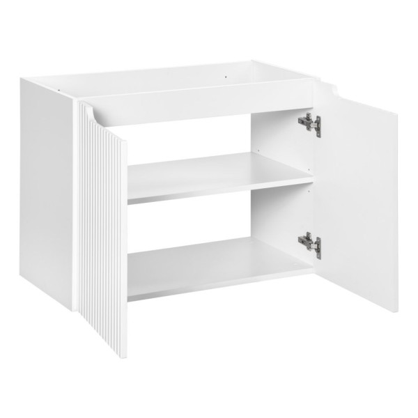 Biała Szafka pod Umywalkę z Blatem 80 cm Łazienkowa Ryflowane Fronty 2 Drzwiowa Matowa Biała NOVA Comad