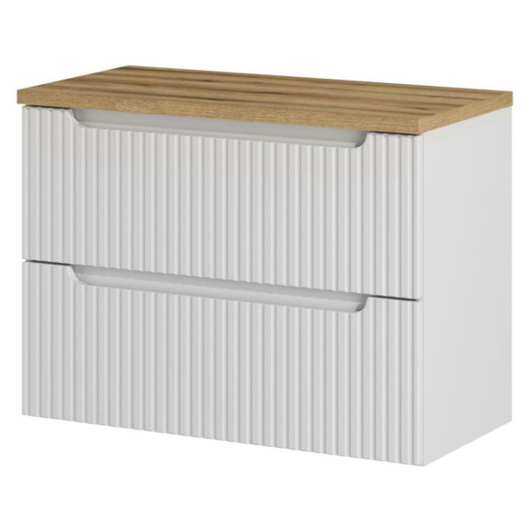 Nowoczesna Szafka pod Umywalkę z Blatem 80 cm do Łazienki Boho z Szufladami Ryflowana Biały Mat NOVA Comad