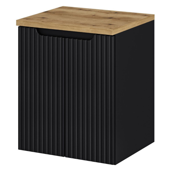 Ryflowana Szafka pod Umywalkę z Blatem 50 cm Łazienkowa 2 Drzwiowa Nowoczesna Czarna Matowa NOVA Comad