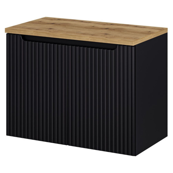 Szafka pod Umywalkę z Blatem 80 cm do Łazienki 2 Drzwiowa Ryflowana Matowa Czarna NOVA Comad