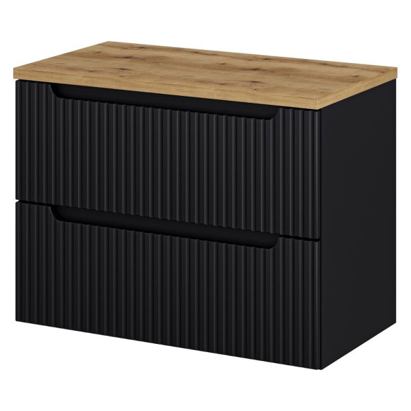 Szafka pod Umywalkę z Blatem 80 cm Łazienkowa Ryflowana z Szufladami Matowy Czarny NOVA Comad