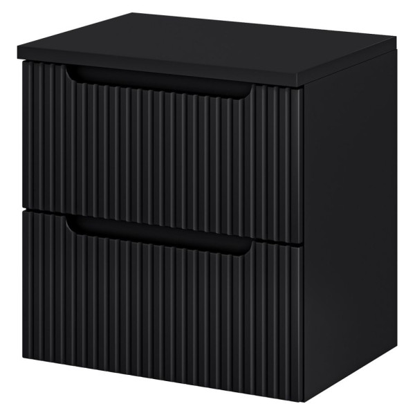Ryflowana Szafka pod Umywalkę z Blatem 60 cm Łazienkowa z Szufladami Matowa Nowoczesna Czarna NOVA Comad