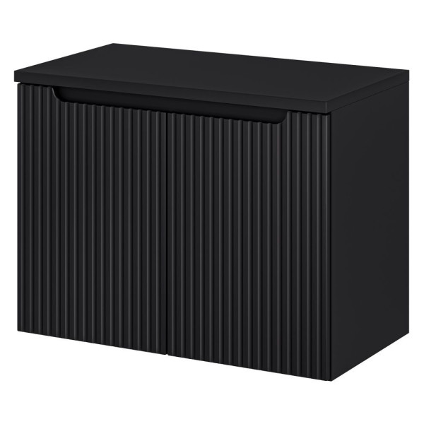 Szafka pod Umywalkę z Blatem 80 cm 2 Drzwiowa Ryflowane Frony Czarna Nowoczesna Matowa NOVA Comad