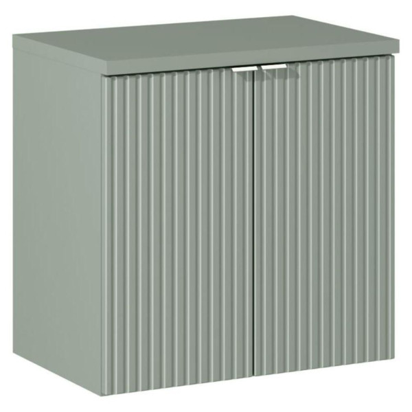 Ryflowana Szafka z Umywalką 60 cm do Łazienki 2 Drzwiowa Szałwiowy Zielony Mat LINE REED GREEN Comad