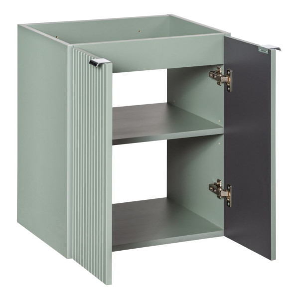 Ryflowana Szafka z Umywalką 60 cm do Łazienki 2 Drzwiowa Szałwiowy Zielony Mat LINE REED GREEN Comad