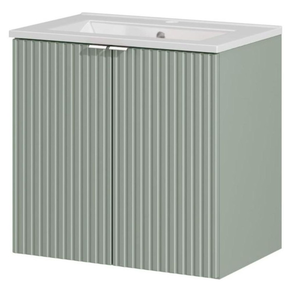 Nowoczesna Szafka z Umywalką Wpuszczaną 60 cm 2 Drzwiowa Ryflowana Zielona Szałwiowa LINE REED GREEN Comad