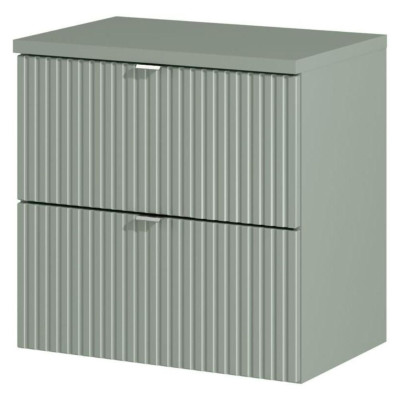 Szafka pod Umywalkę z Blatem 60 cm do Łazienki z Szufladami Nowoczesny Ryflowany Szałwiowy Mat LINE REED GREEN Comad