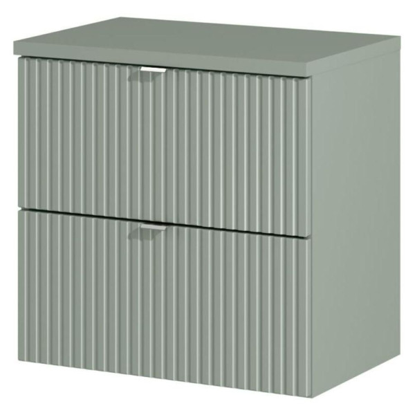 Szafka pod Umywalkę z Blatem 60 cm do Łazienki z Szufladami Nowoczesny Ryflowany Szałwiowy Mat LINE REED GREEN Comad