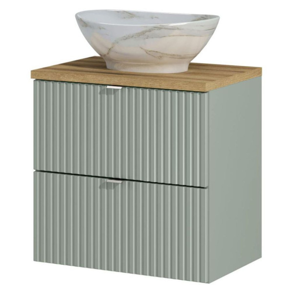 Szafka z Umywalką Nablatową 60 cm z Szufladami Ryflowana Szałwiowa Matowa LINE REED GREEN Comad