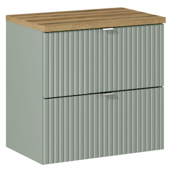 Szafka z Umywalką Nablatową 60 cm z Szufladami Ryflowana Szałwiowa Matowa LINE REED GREEN Comad