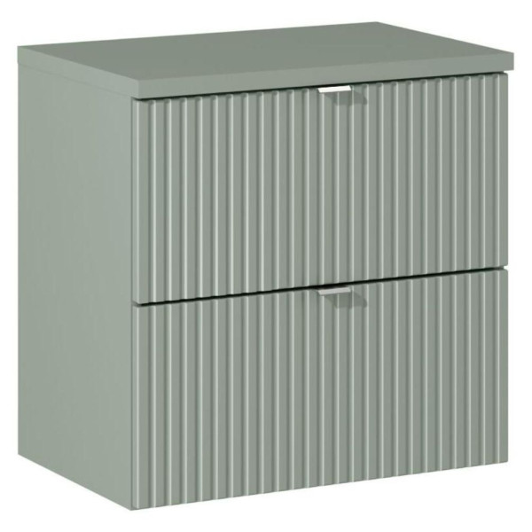 Nowoczesna Ryflowana Szafka z Umywalką 60 cm do Łazienki z Szufladami Zieleń Szałwiowa LINE REED GREEN Comad