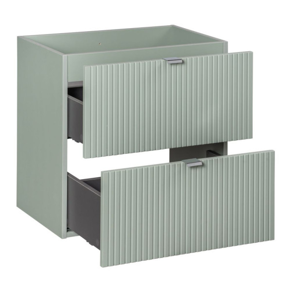 Nowoczesna Ryflowana Szafka z Umywalką 60 cm do Łazienki z Szufladami Zieleń Szałwiowa LINE REED GREEN Comad