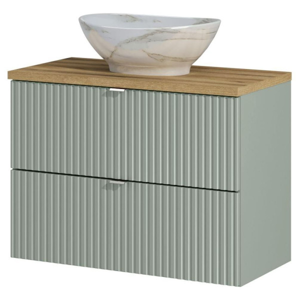 Zielona Szafka z Umywalką Nablatową 80 cm Nowoczesna Ryflowana z Szufladami Szałwiowa LINE REED GREEN Comad