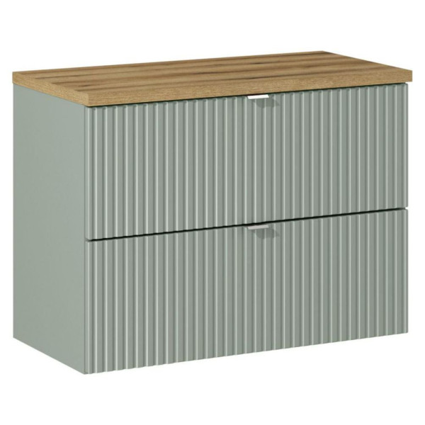Zestaw Mebli Łazienkowych 80 cm Ryflowany z Regałem Nowoczesna Szałwiowa Zieleń LINE REED GREEN Comad