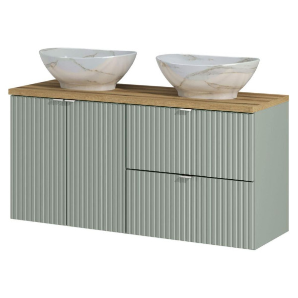 Podwójna Szafka z Umywalką Nablatową 120 cm do Łazienki Szałwiowa Nowoczesna LINE REED GREEN Comad