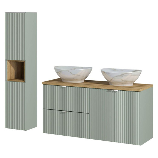 Zestaw Mebli Łazienkowych 120 cm Ryflowany z Umywalką Nowoczesny Szałwiowy Zielony LINE REED GREEN Comad