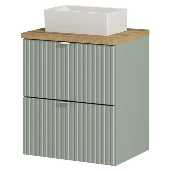 Szafka z Umywalką Nablatową 50 cm z Szufladami Nowoczesna Ryflowana Zielona Szałwia Mat LINE REED GREEN Comad