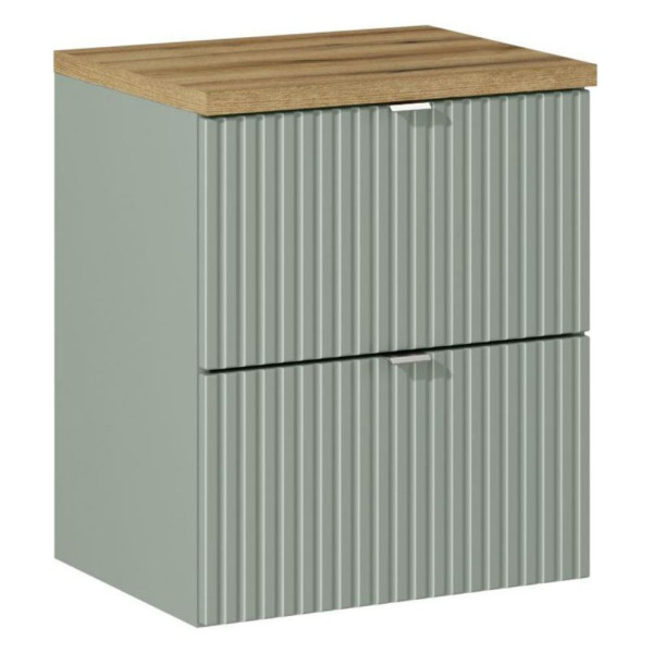 Szafka z Umywalką Nablatową 50 cm z Szufladami Nowoczesna Ryflowana Zielona Szałwia Mat LINE REED GREEN Comad
