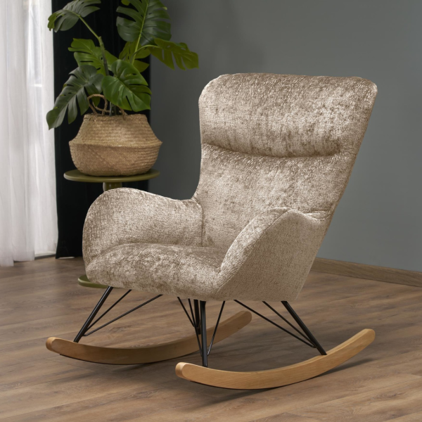 Fotel Bujany Wypoczynkowy na Biegunach Tapicerowany Bujak na Płozach CASTRO Beżowy Halmar