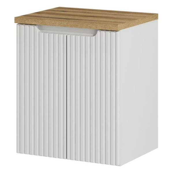 Nowoczesna Biała Szafka Łazienkowa pod Umywalkę Nablatową 50 cm Wisząca Ryflowana Biała Matowa NOVA WHITE Comad